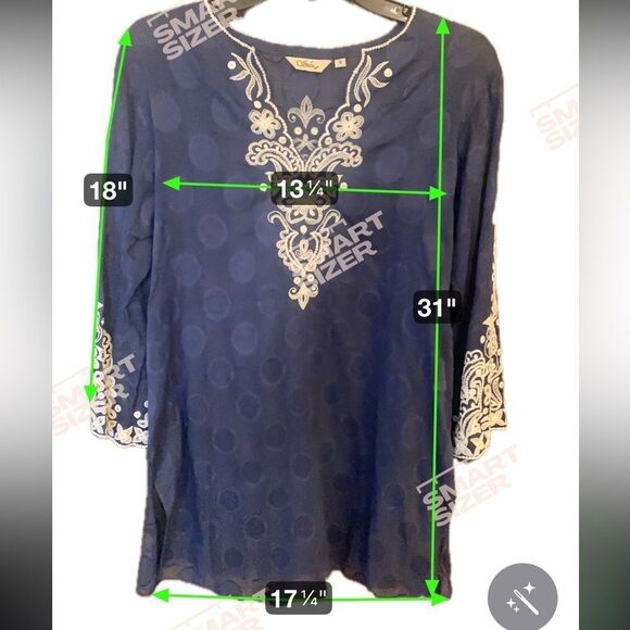 Sulu Sz 6 Navy Blue Ornate Intricate Embroidered Front & Statement Sleeve Tunic - Picture 10 of 10